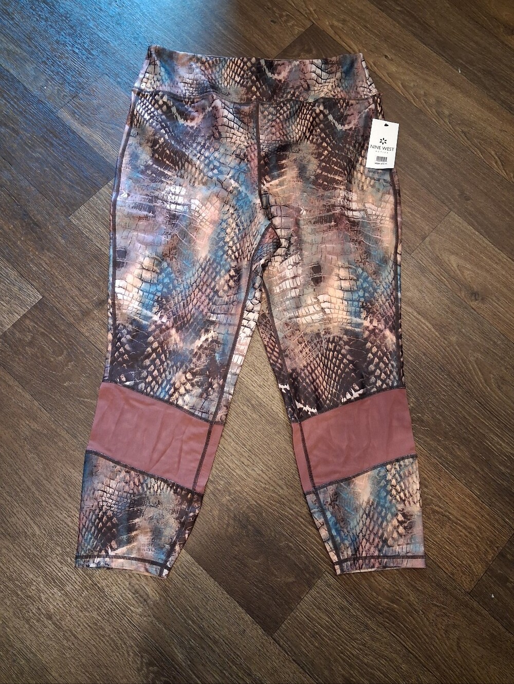 NINE WEST ACTIVE Leggings Women's PLUS SIZE 2X Smoky Pink Snakeskin Mesh NWT